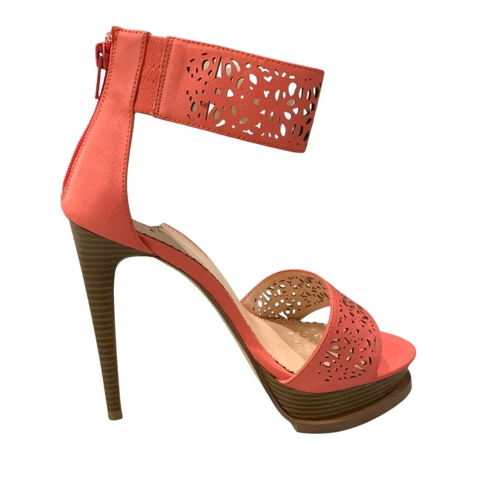 Madison by‎ Shoedazzle Gloria Coral Stiletto Heels Sandals Size 8 Ankle Strap